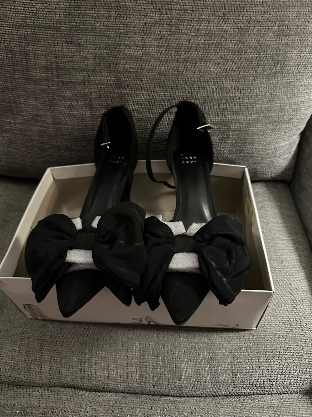 a new day Black Pointed-Toe Ankle-Strap Heels with Bow